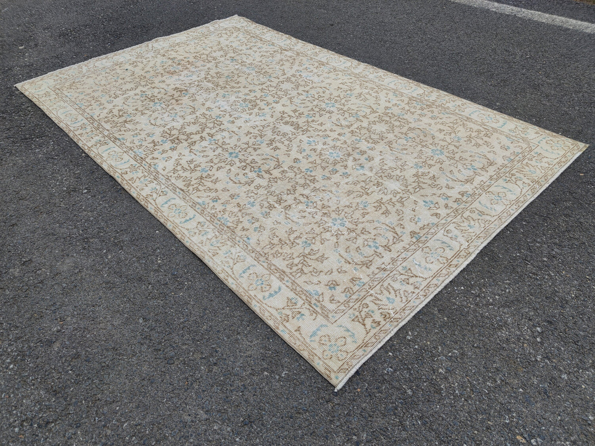 Handwoven Turkish Oushak Rug 5x8: Wool & Cotton Bohemian Rug