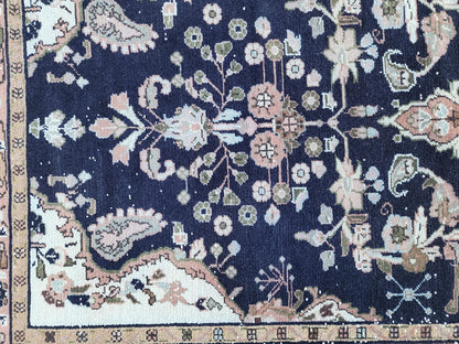 4x9 Hand Made Runner Rug: Navy Blue, Home Rustic Entry Decor