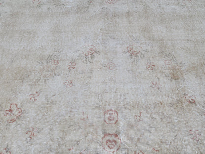 6x10 Turkish Wool Rug: Handwoven Floral Beige Oushak Rug