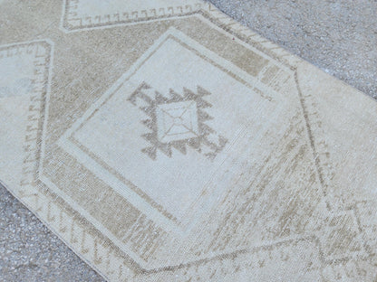 3x12 Turkish Wool Runner Rug: Hand Knotted, Beige and Brown