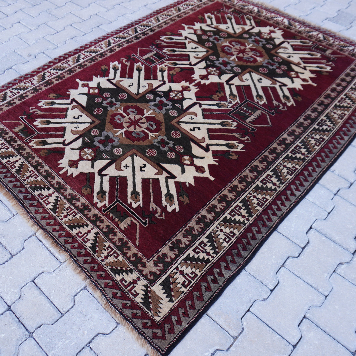 5x6 Vintage Kars Wool Rug: Hand Woven Turkish Area Rug