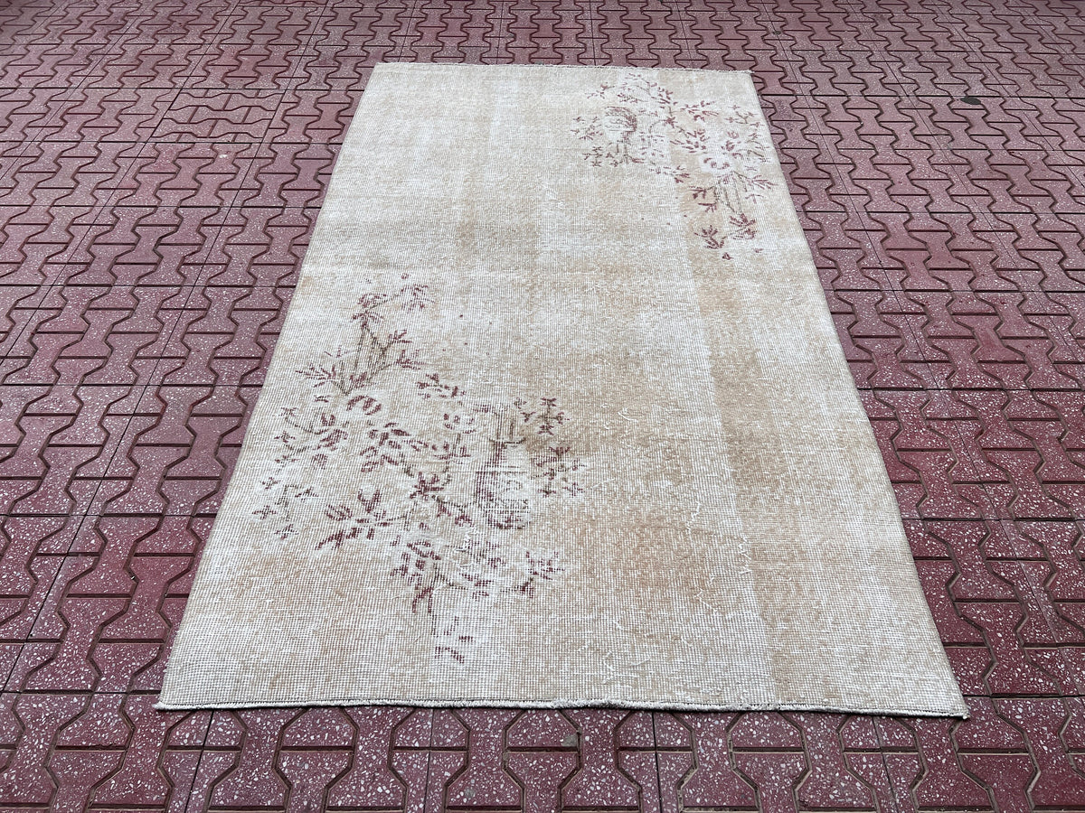 Handwoven Turkish Oushak Rug 3x6: Wool & Cotton Blend