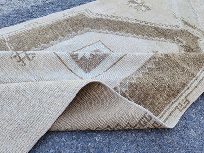 3x12 Neutral Runner Rug, Home Decor, Turkish Hand Made Up Cycled Wool