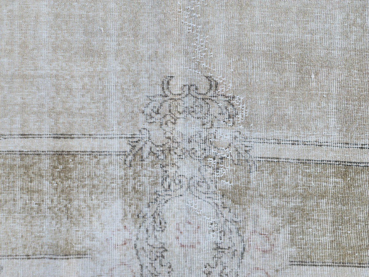 Neutral Oushak Rug 7x10: Green Faded Handwoven Area Rug