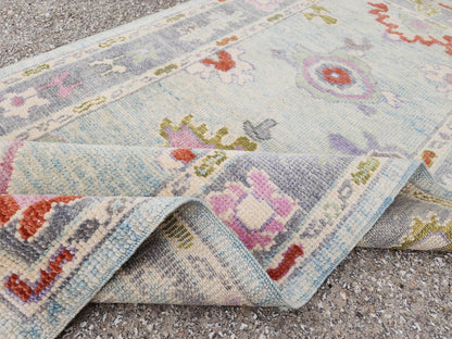 3x6 Oushak Rug: Pastel Turkish Wool Runner, Boho Hallway Rug