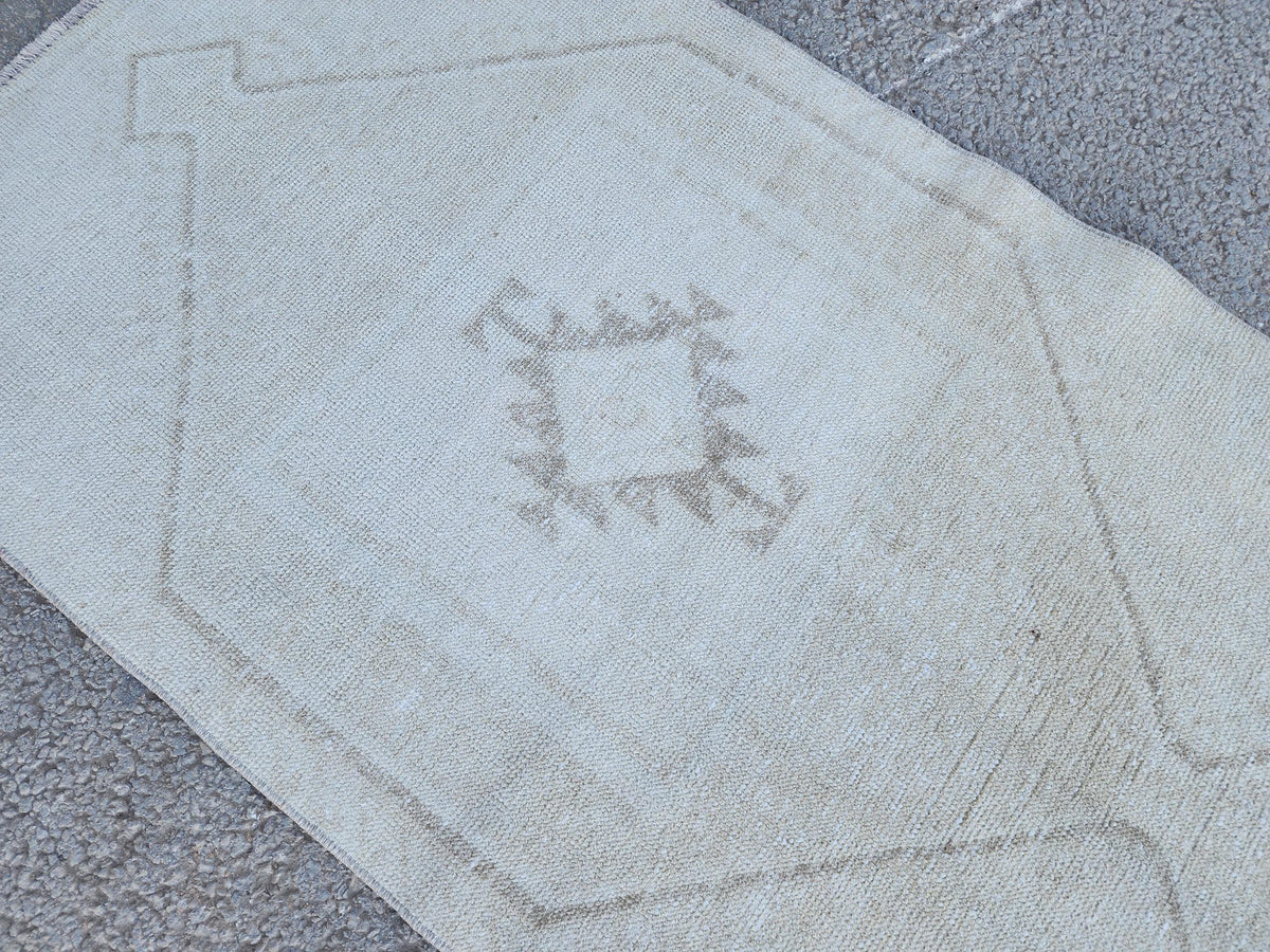 3x12 Turkish Wool Runner Rug: Hand Knotted, Beige and Brown