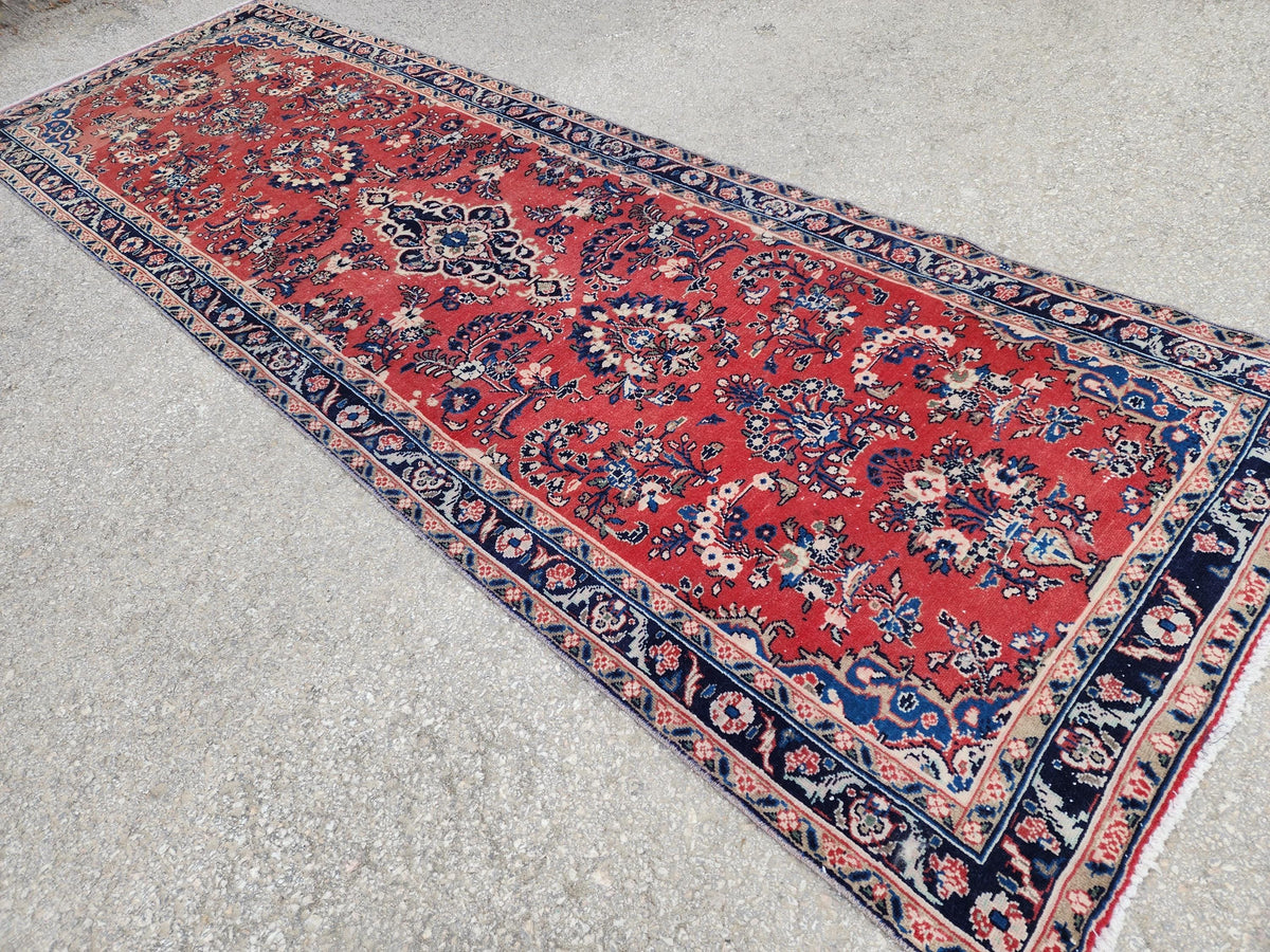 3x9 Vintage Red Runner Rug: Oriental Hand Woven, Persian Floral Design