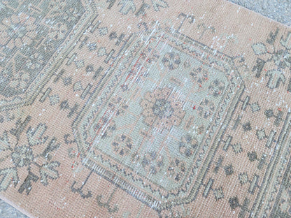 3x10 Turkish Runner Rug, Soft Red Geometric Design, Kitchen Boho Decor