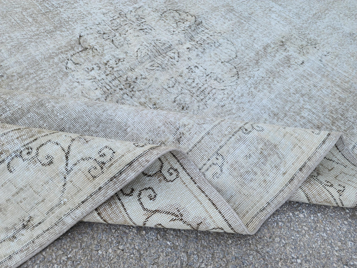 7x10 Neutral Turkish Rug: Hand Knotted, Rustic Decor, Beige and Gray