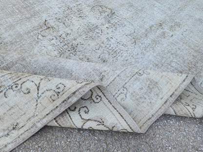 7x10 Neutral Turkish Rug: Hand Knotted, Rustic Decor, Beige and Gray