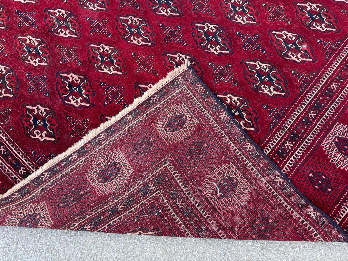 7x9 Handwoven Turkish Wool Rug: Vintage Red Accent Rug