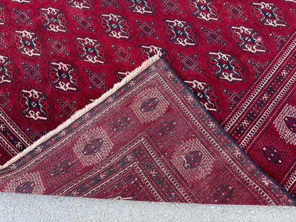 7x9 Handwoven Turkish Wool Rug: Vintage Red Accent Rug