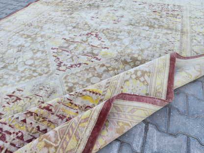 Vintage Oushak Rug 8x11: Hand-knotted Neutral Wool Oriental Rug