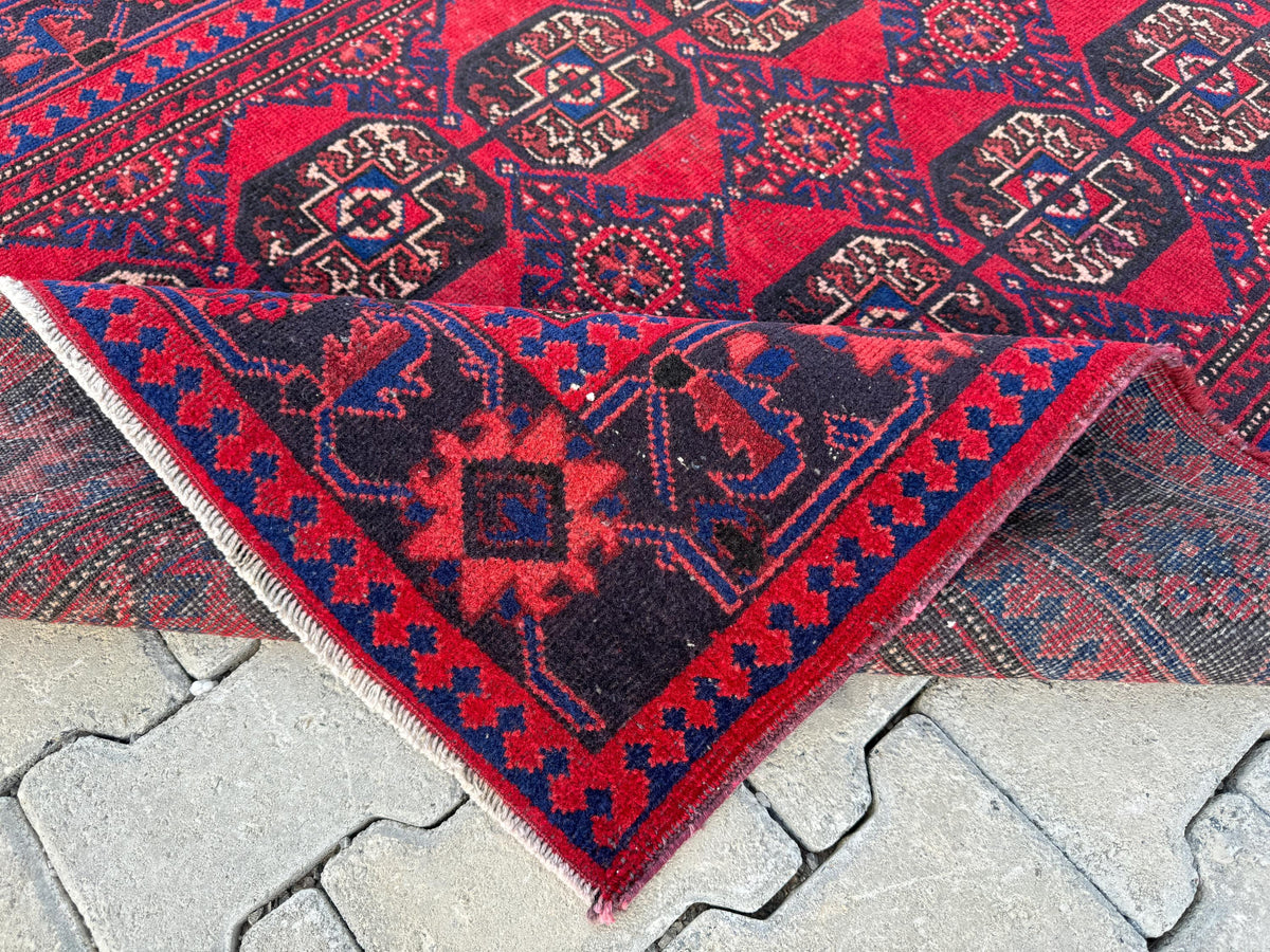 4x7 Red Turkish Oushak Rug: Handwoven Wool Vintage Style
