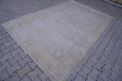 Neutral Area Rug 7x10, Beige Wool Hand Made, Turkish Carpet For Home Decor