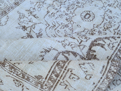 6x9 Turkish Area Rug, White and Brown Hand Knotted, Living Room Rustic Decor