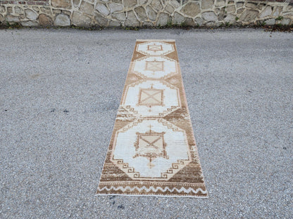 2x11 Turkish Oushak Wool Runner Rug: Bohemian Farmhouse Hallway Decor