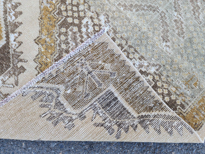 3x11 Neutral Turkish Rug, Hand Made Oriental Wool Decor, Boho Decor, Hallway Decor Rug
