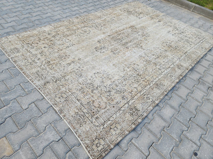 7x10 Neutral Area Rug, Living Room Boho Decor, Turkish Wool Hand Made