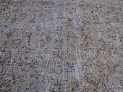 Handwoven Beige Oushak Wool Rug: 5x8 Turkish Boho Area Rug
