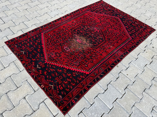 Vintage Red Wool Rug 4x6: Hand-Knotted Bohemian Decor