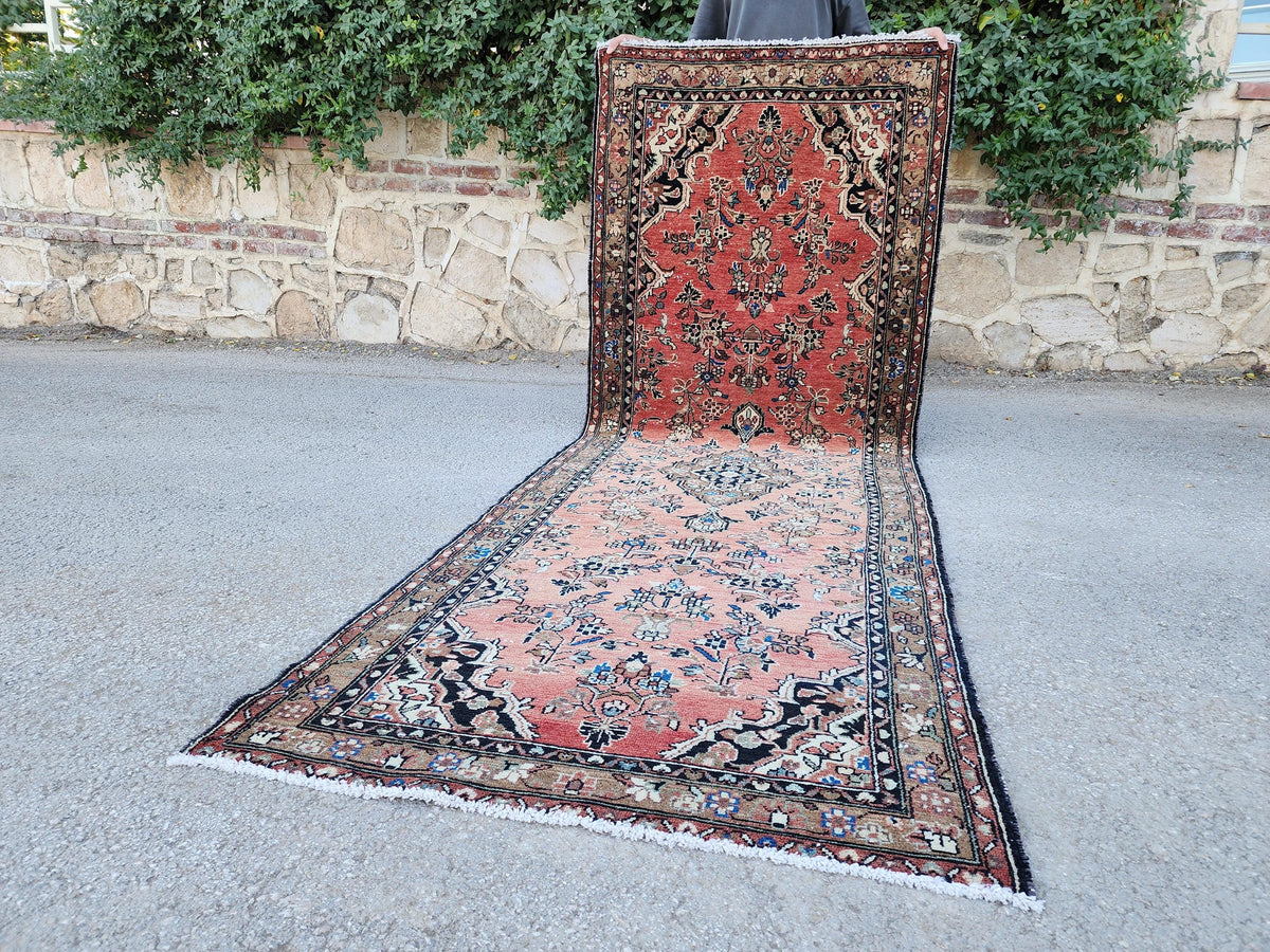 Vintage Boho Runner Rug 3x9: Hand Knotted, Red and Black