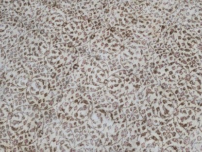 Handmade Oushak Wool Rug 7x10: Vintage Turkish Beige Carpet