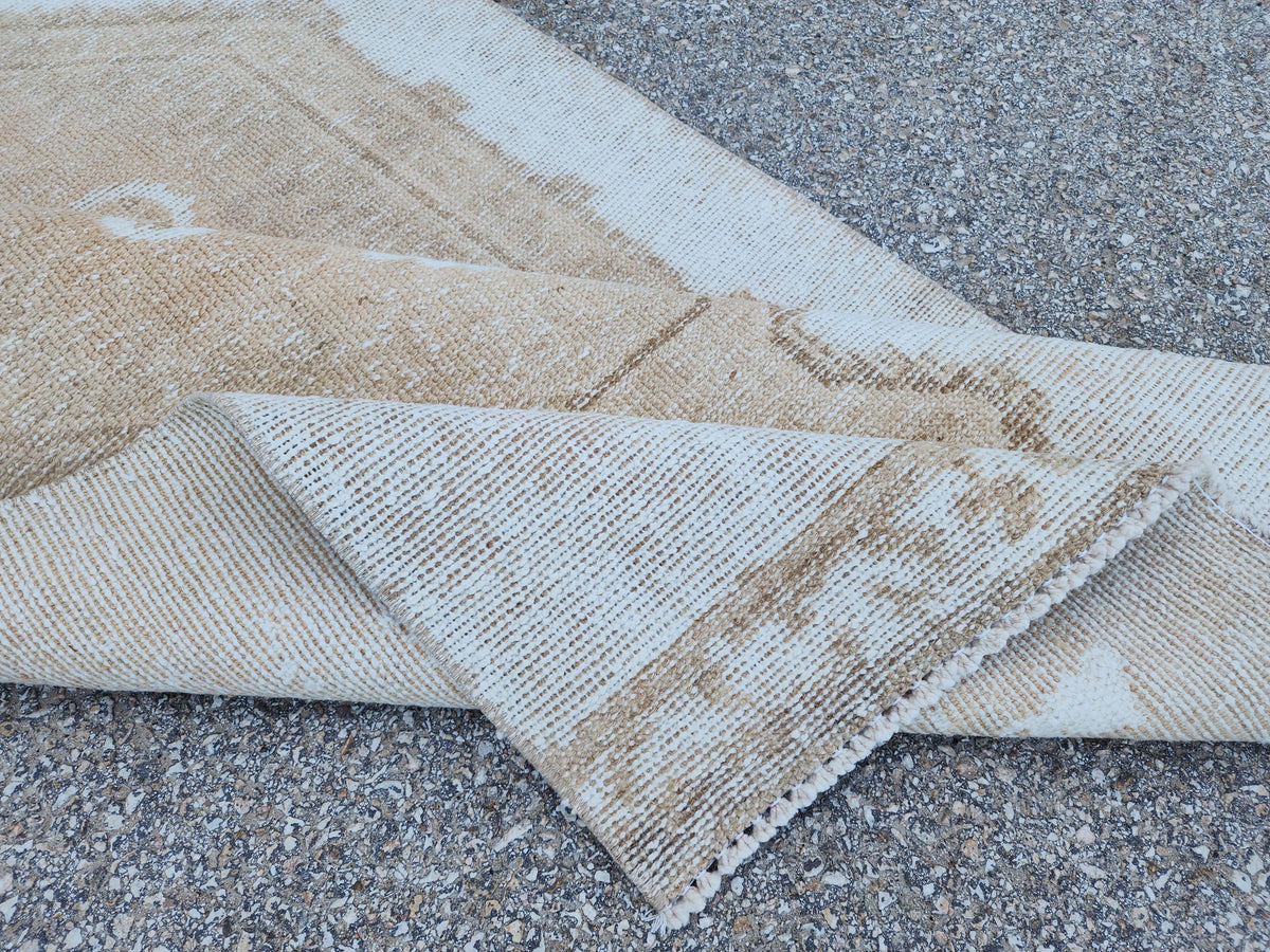 3x12 Neutral Runner Rug: Beige Turkish Handmade Boho Kitchen Decor