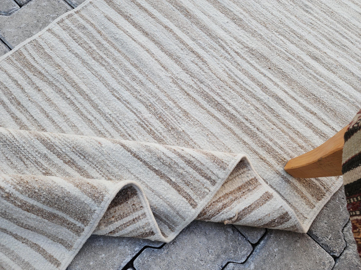 2x11 Handwoven Turkish Kilim Runner Rug: Neutral Wool Farmhouse Rug