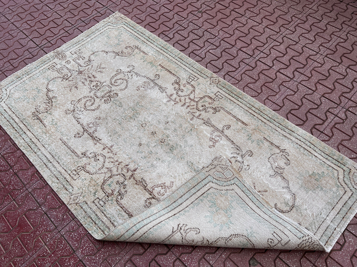 Handwoven Turkish Oushak Rug 4x7: Wool & Cotton Anatolian Carpet