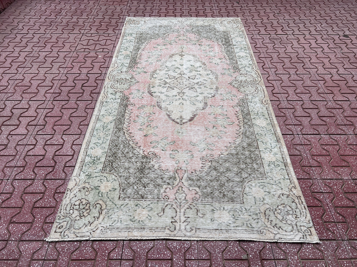 Handwoven Turkish Oushak Rug: Small Wool & Cotton Bohemian Rug