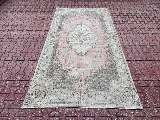 Handwoven Turkish Oushak Rug: Small Wool & Cotton Bohemian Rug