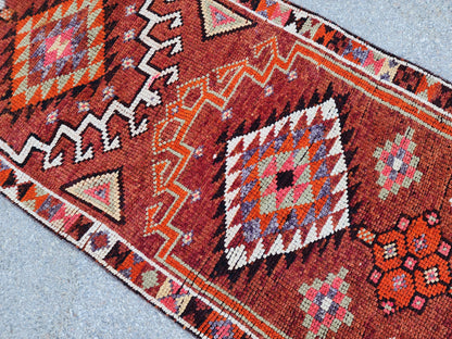 Stair Soft Runner 2.7x14.2 ft, Turkish Wool Hand Knotted Up Cycled Wool, Home Rustic Decor