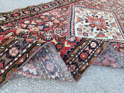 Oriental Boho Runner Rug 3x10: Hand Knotted, Red and White