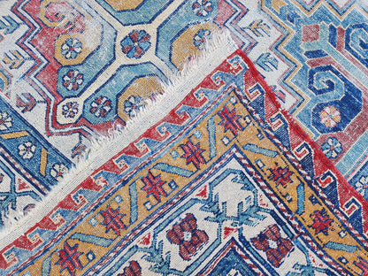 5x8 Antique Soumak Rug, Handwoven Wool Bohemian Eclectic Area Rug, Neutral Accent Decor