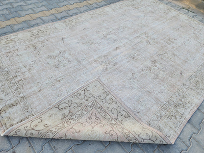 6x10 Neutral Boho Rug, Turkish Beige Hand Knotted, Dining Room Decor