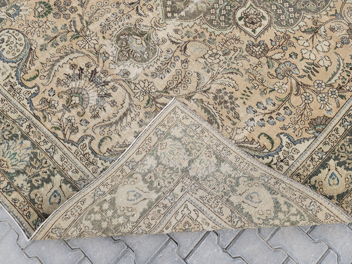 Hand Knotted Oushak Turkish Rug: 8x11 Vintage Wool Area Rug
