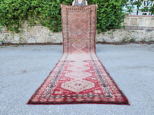 3x10 Vintage Antique Runner Rug, Hand Knotted Wool, Kitchen Soft Decor