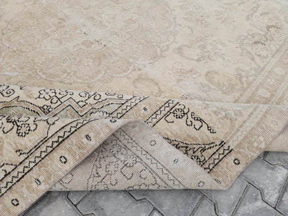 9×12  Vintage Wool Rug : Rustic Abraj  Hand-Woven, Neutral and Beige