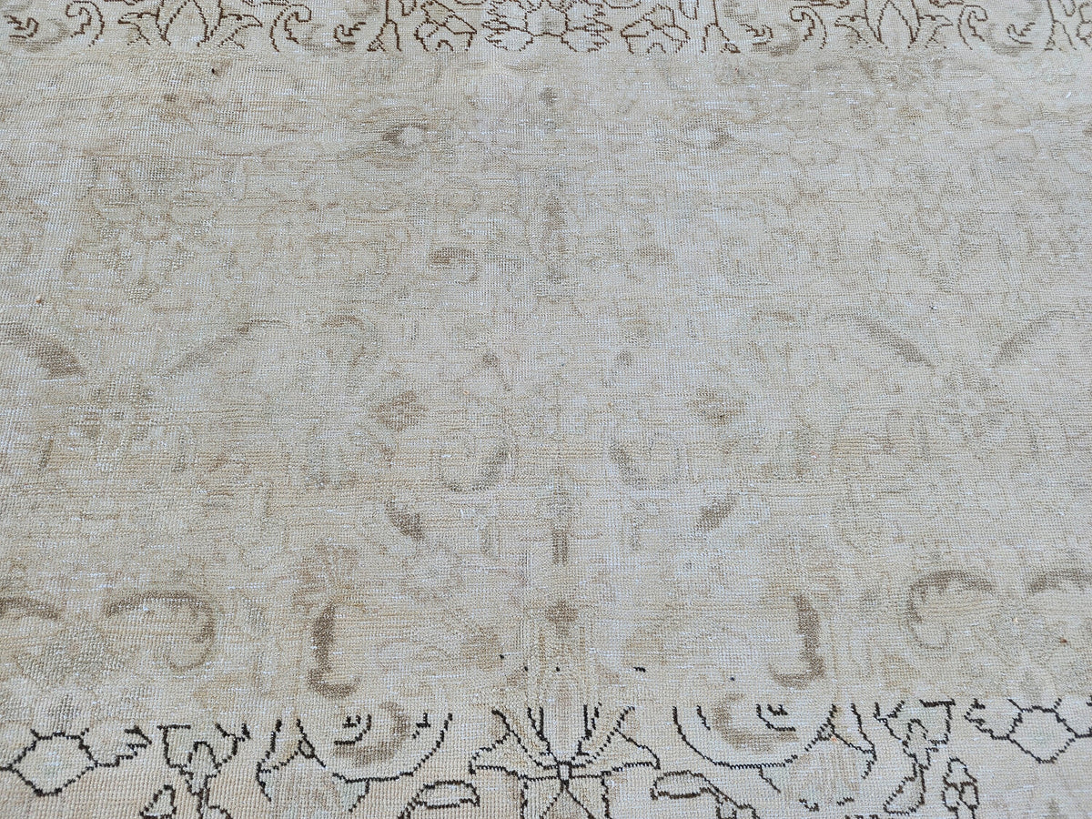 Vintage Hand Knotted Wool Rug 9×12, Persian Beige Oriental Traditional Carpet