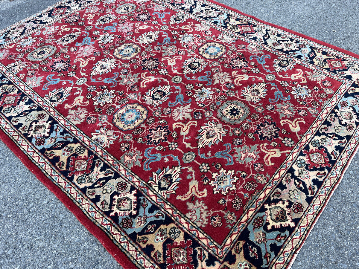 6x8 Vintage Oushak Rug: Red Wool Traditional Carpet