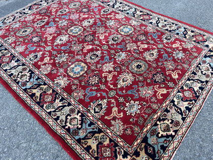 6x8 Vintage Oushak Rug: Red Wool Traditional Carpet