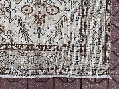 4x7 Handwoven Turkish Oushak Rug: Neutral Gray Wool & Cotton