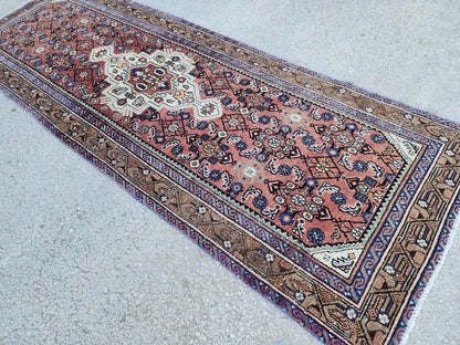 Antique Rustic Runner Rug 3x9: Hand Knotted, Persian Medallion Design