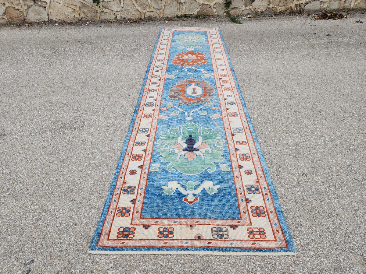3x12 Oushak Runner Rug, Eco friendly Carpet, Home Hallway Decor, Up cycled Wool