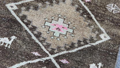 2x11 Wool Runner Rug, Hand Knotted Rustic Decor, Oriental Up Cycled Wool