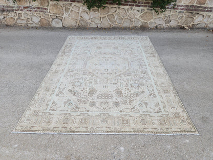 8x11 Neutral Geometric Rug: Oriental Hand Made, Beige and Brown