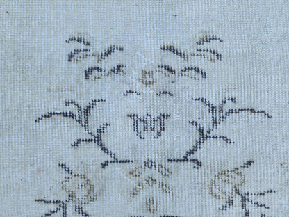 Vintage Oushak Rug 6x9: Beige Medallion Handmade Wool Carpet