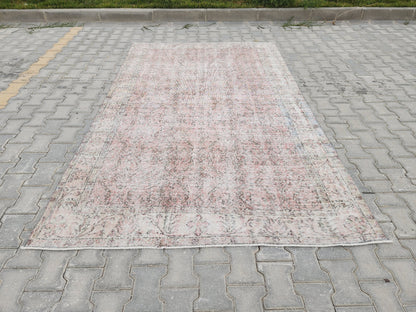 5x9 Handwoven Turkish Oushak Rug: Vintage Pink Oriental Rug