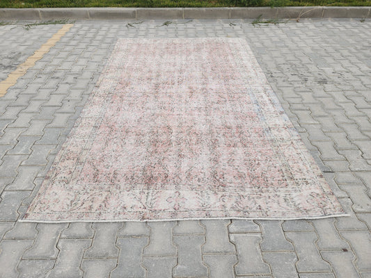 5x9 Handwoven Turkish Oushak Rug: Vintage Pink Oriental Rug